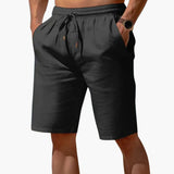 Herren Leinen Sommer Shorts mit Kordelzug und Taschen – Schwarz