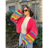 Zarela Bunt Gestrickte Strickjacke – Rot