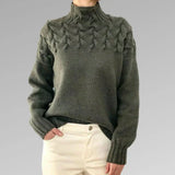 Pullover mit elegantem und warmem rollkragen, kreuzstich-design, unisex – Olive