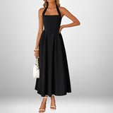 Joanna - Stilvolles Neckholder-Midikleid – Schwarz
