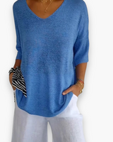 Damen Bequemes V-Ausschnitt Top | Vielseitig und Stilvoll – Blau