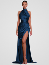 SATIN ROYALTY KLEID – Marineblau