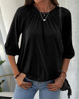 Caro™ - Schicke Bluse mit Bischofsärmeln – Schwarz