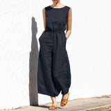 Gerader Jumpsuit mit Falten am Revers ohne Gürtel - Nora – Schwarz