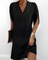 Xavia - Elegantes Kleid mit gerafftem V-Ausschnitt – Schwarz