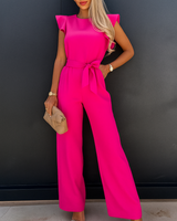 Damen Eleganter Jumpsuit mit Gürtel | Weites Bein – Rosa Rot
