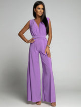 FlairFashion - Ärmelloser Jumpsuit mit V-Ausschnitt – Lila
