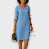 Lisette – Schlichtes Kleid mit V-Ausschnitt – Blau