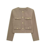 Cove - Lässiger Kurzmantel mit Besatz für Damen – Khaki