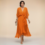 Harshani - Lappen Kleid Mit V-Ausschnitt – Orange