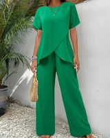 Damen Asymmetrisches Zweiteiler Set | Weite Hose – Grün