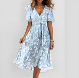 Valerie - V-Ausschnitt-Chiffonkleid für Damen – Aqua-blau