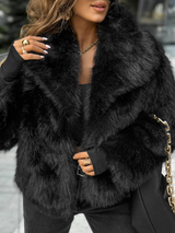 Leah | Faux Fur Mantel mit Kragen – Schwarz