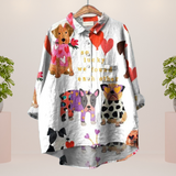 Amber | Trendy Modisches Print Kunst Shirt – Hund Weiß