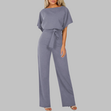 Amber | Damen Overall Fledermausärmel Bindegürtel Weites Bein – Grau