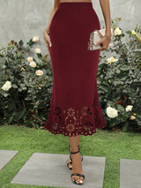 Breana - gestrickter Etuirock mit ausgestanztem Blumenmuster – Weinrot
