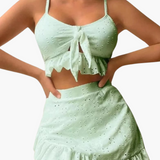 Bikini-Set Damen - 3-teilig mit Rüschen & High-Waist Design – Olivgrün