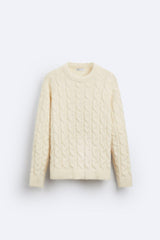 Klassischer Zopfstrickpullover für zeitlose Eleganz – Creme