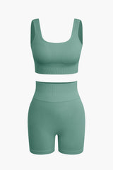 Elaine | Nahtloses Sport-Set mit Crop-Top & Yoga-Shorts – Türkisgrün
