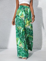 Jacinta | Boho Pflanzenprint Weite Hosen – Smaragdgrün