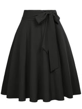 Damen A-Linien Rock Chic mit Taillengürtel und Tasche für Alltag und Fest – Schwarz