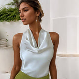 Damiana | Unifarbene ärmellose Damenbluse mit Swing-Ausschnitt – Blau