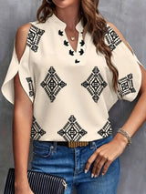 Elvaria – Elegante Bluse mit schmalem Schulterriegel – Aprikose