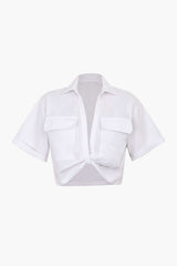 Janice | Stylisches Kurzarm Crop Shirt mit kragen – Weiß