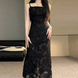 Selena - Schwarzes Maxikleid aus geblümter Spitze – Schwarz