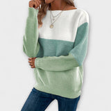 Aurora - Eleganter dreifarbiger Patchwork-Pullover – Grün