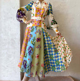 Astrid - Maxikleid mit Boho-Print und Gürtel – Blau