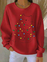 Saar - Weihnachtsstrickpullover mit Katzenmotiv – Rot