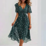 Sichelle – Luftiges Chiffonkleid mit Print – Grün