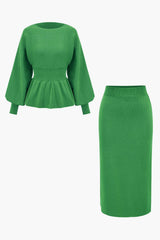 Amelie | Elegantes Strick-Set mit Peplum-Top & Bleistiftrock – Grün