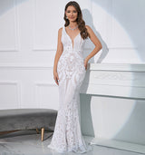 Abigaíl | Neues elegantes Hochzeitskleid mit Pailletten und Spaghetti-Trägern – Weiß