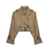 Kurzer Damen-Trenchcoat aus veganem Leder – Dunkelbraun