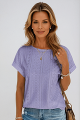 Celeste | Lochstickerei Rundhals Top – Lila