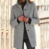 Vintora™ – Retro Damen-Windjacke mit Knöpfen und Stehkragen – Grau