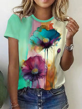Damia – Kreatives T-Shirt mit Blumendruck – Hellgrün