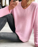 Einfacher einfarbiger langarmpullover – Rosa