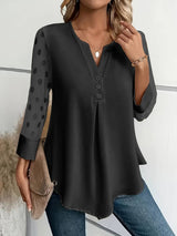 Yolanda - Elegances Langarm-Top mit raffiniertem – Schwarz Grau