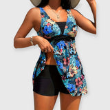 Meraya | Bauchkaschierender Blumen Tankini – Schwarz
