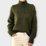 Amalia | Strickpullover mit Zopfstrick-Detail – Dunkelgrün