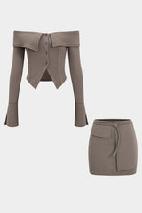 Lilly | Elegantes Off-Shoulder Set mit Minrock – Taupe