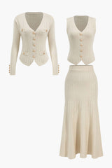 Estelle | Strick-Set mit Blazer, Weste & Midirock – Beige
