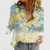 Fiona | Bluse mit Blütenprint – Blau Gelb