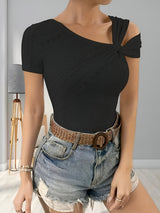 Malene | Elegante asymmetrische Schulterbluse – Schwarz