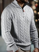 Vasyl – Strickpullover Mit Viertelreißverschluss – Grau