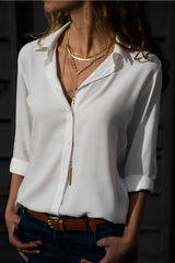Kylie Lässige Langärmelige Bluse – Weiß
