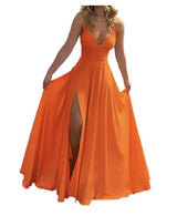 Fließendes Maxikleid mit V-Ausschnitt und Schlitz – Orangerot